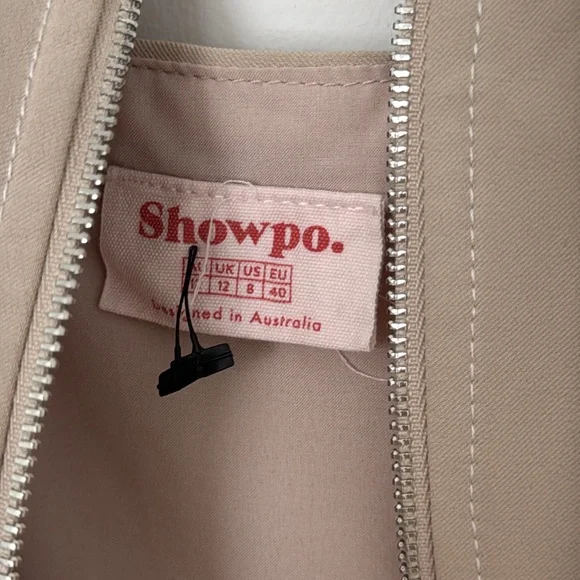 Showpo Georgianna Flare Contrast Stitch Detail Jumpsuit in Beige - Size 8 - Picture 5 of 8